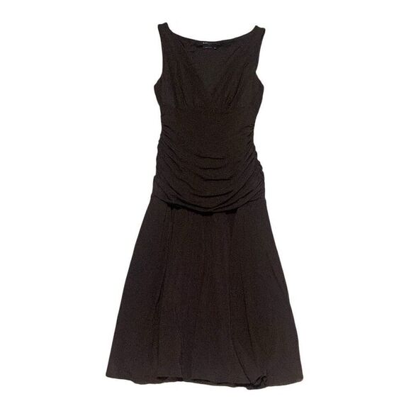 Y2K BCBGMAXAZRIA Chocolate Brown Size Small V Neck Ruched Front Formal Dress - Picture 1 of 4